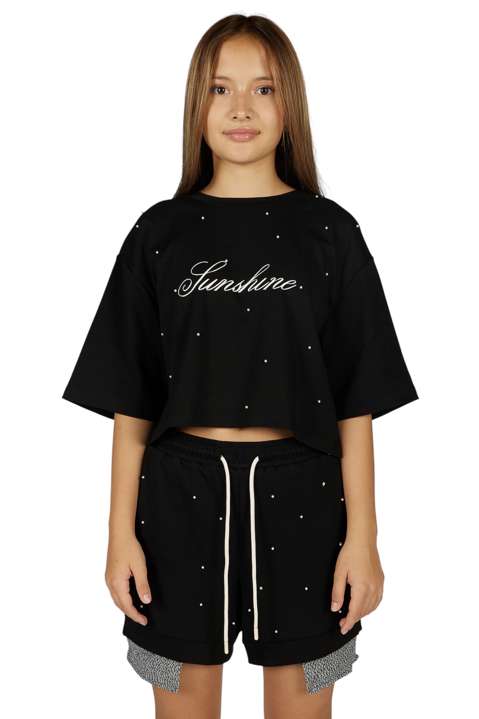 Футболка дев. АРТ.G-TS26050,чер,хл-эл