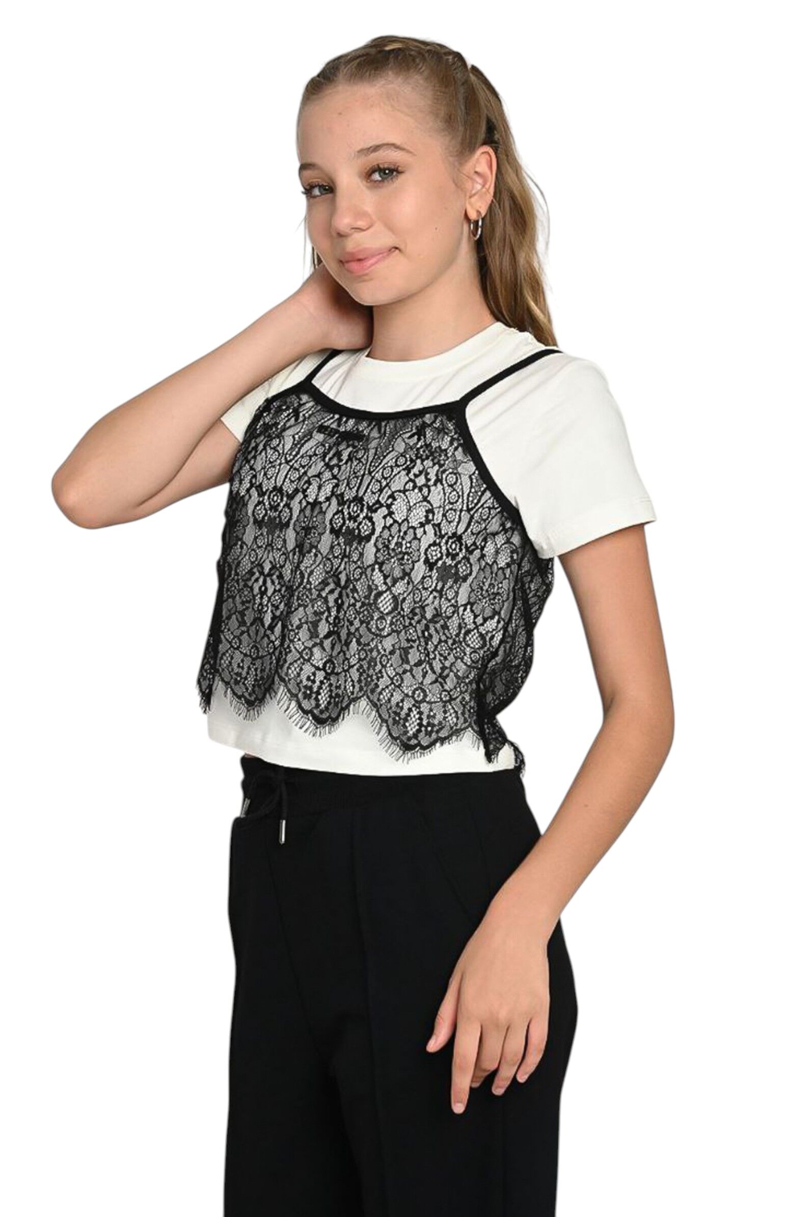 Футболка+топ дев. АРТ.7932,мол-чер,хл-лайкра